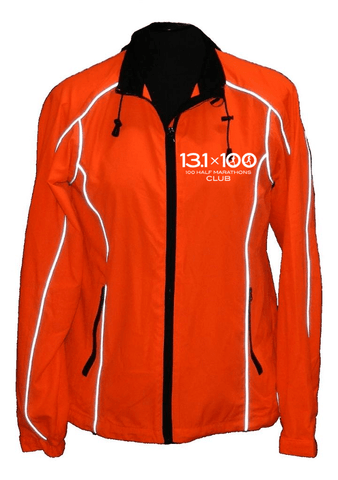 Women's Reflective 360 Windbreaker - 100 Half Marathons Club - Front - Orange