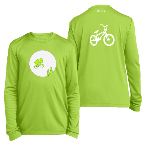 Kids Reflective Long Sleeve Shirt - Retro Bike - Lime Green