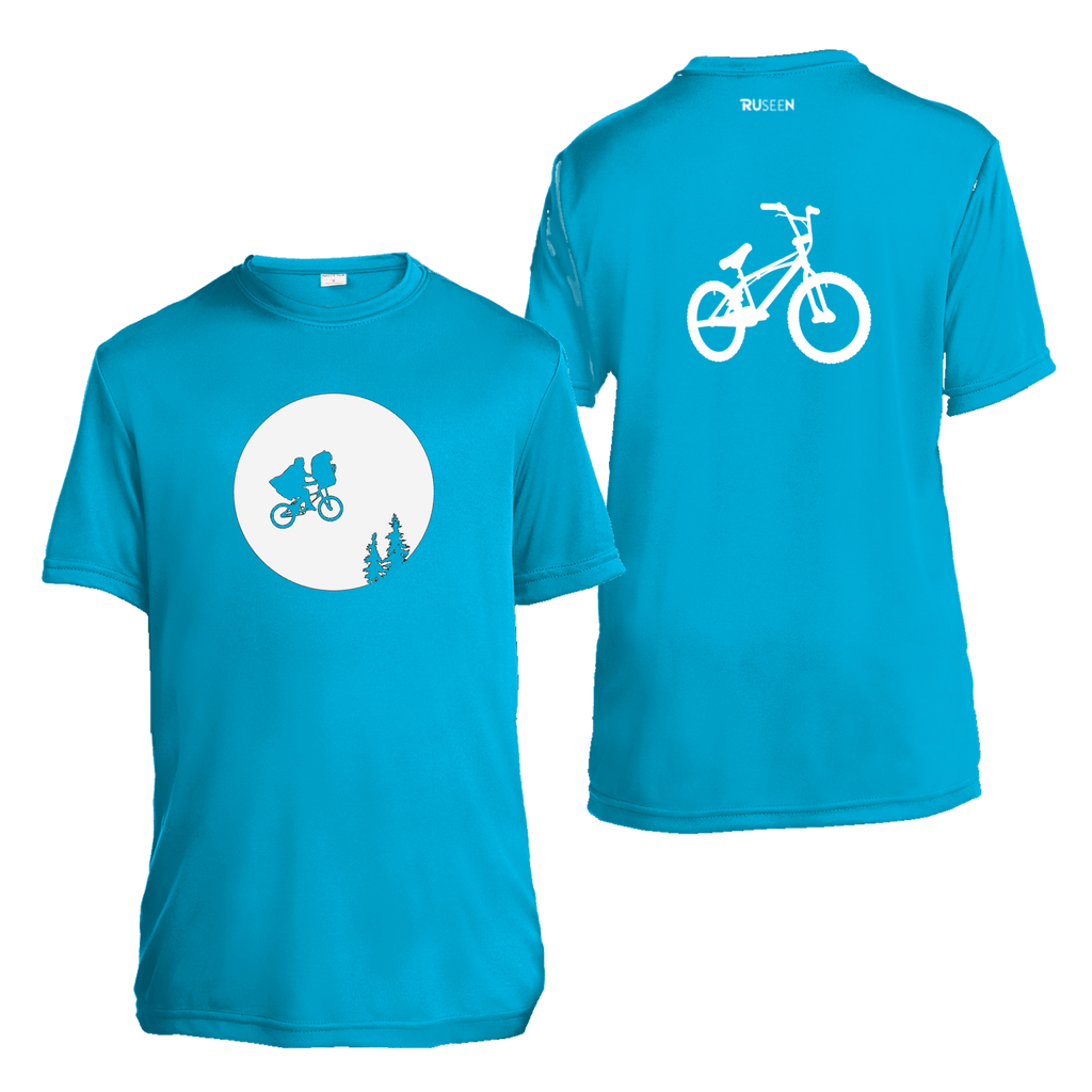 Kids Reflective Short Sleeve Shirt - Retro Bike - Atomic Blue