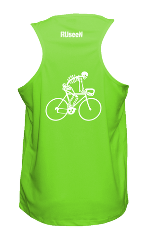 Men's Reflective Tank Top - Road Bike Skeleton - Neon Green back