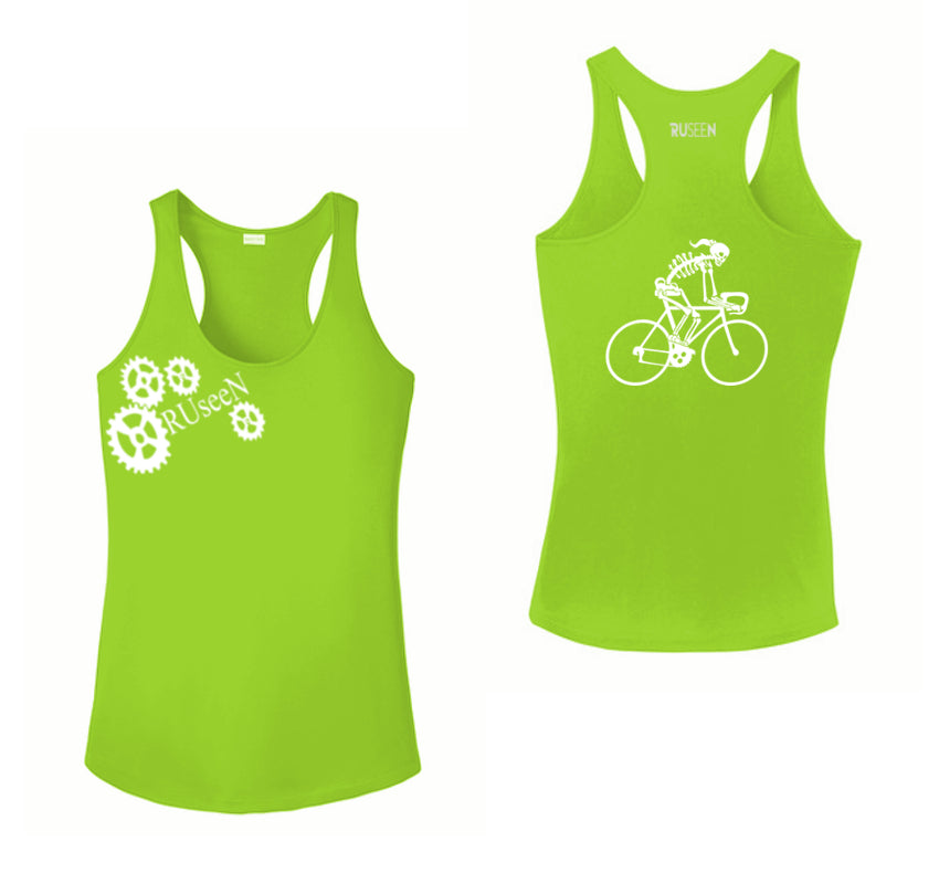 Women's Reflective Tank Top - Female Road Bike Skeleton - Lime Green