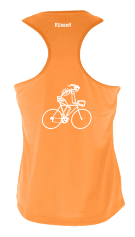 Women's Reflective Tank Top - Female Road Bike Skeleton - Orange back