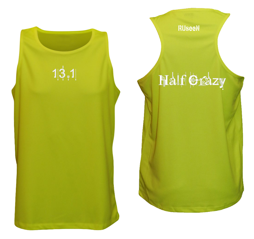 Men's Reflective Tank Top - 13.1 Half Crazy - Front & Back - Lime Yellow