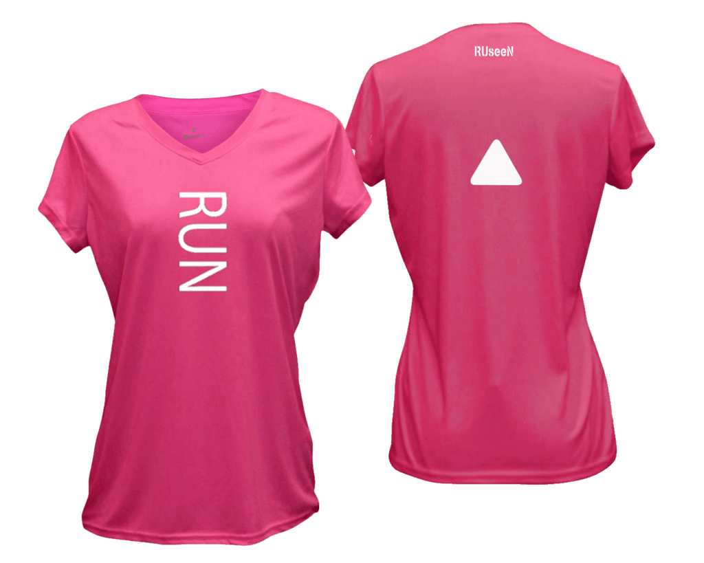 WOMEN'S REFLECTIVE SHORT SLEEVE SHIRT - RUN - Front & Back - Neon Pink