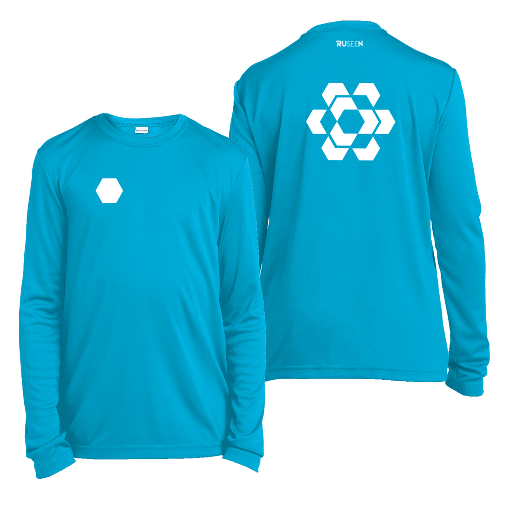 Kids Reflective Long Sleeve Shirt - Fractured Hexagon - Atomic Blue