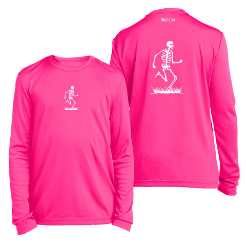 Kids Reflective Long Sleeve Shirt - Skeleton - Neon Pink