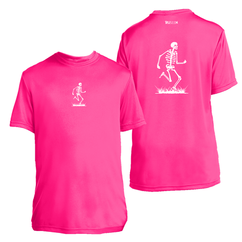 Kids Reflective Short Sleeve Shirt - Skeleton - Neon Pink