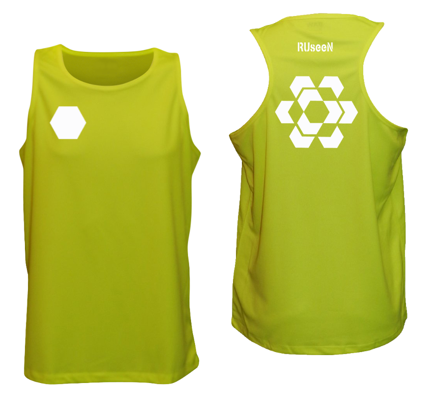 Men's Reflective Tank Top - Fractured Hexagon - Front & Back - Lime Yellow