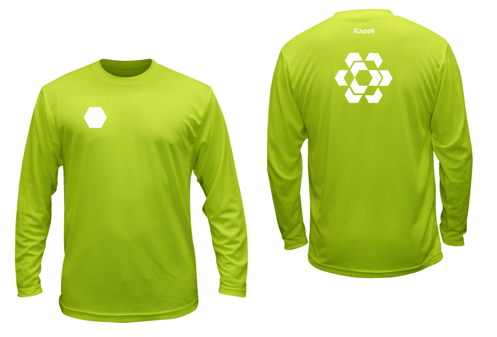 Unisex Reflective Long Sleeve - Fractured Hexagon - Lime Yellow