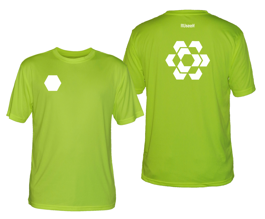 Men's Reflective Short Sleeve - Fractured Hexagon - Front & Back - Lime Yellow