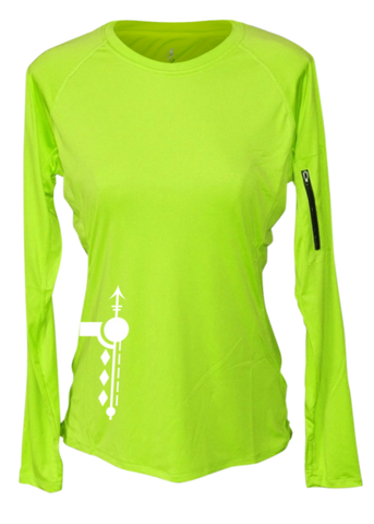 WOMEN'S REFLECTIVE LONG SLEEVE CREW NECK – PATHS – Front - Lime Yellow