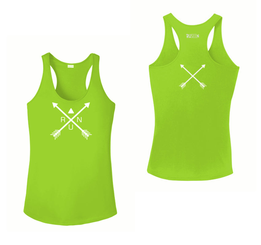 Women's Reflective Tank Top - Crossed Arrows - Lime Green