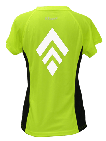 WOMEN'S REFLECTIVE SHORT SLEEVE SHIRT - BROKEN DIAMOND - Front - Lime with Black Sides 