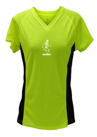 WOMEN'S REFLECTIVE SHORT SLEEVE SHIRT – SKELETON - Front – Lime with Black Sides