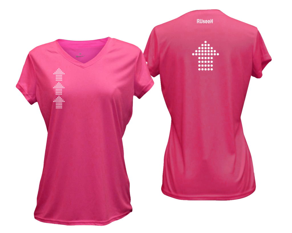 Women's Reflective Short Sleeve - Dotted Arrows - Neon Pink