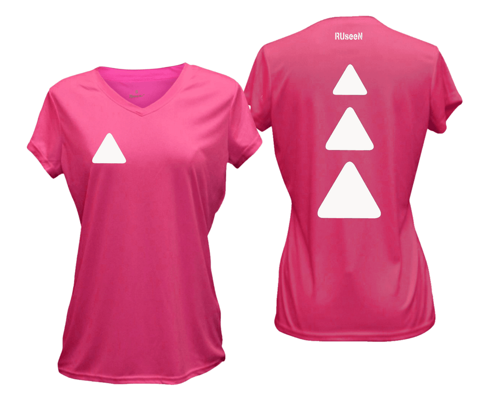 WOMEN'S REFLECTIVE SHORT SLEEVE SHIRT - TRIANGLES - Front & Back - Neon Pink