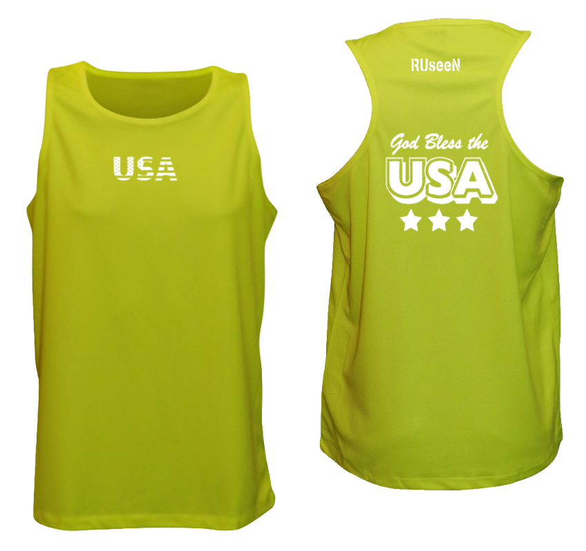 Men's Reflective Tank Top - God Bless the USA - Lime Yellow