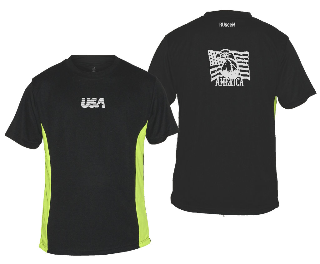 Men's Reflective Short Sleeve Shirt - America - Black & Lime