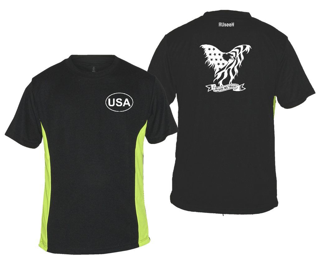 Men's Reflective Short Sleeve Shirt - In God We Trust - Black & Lime