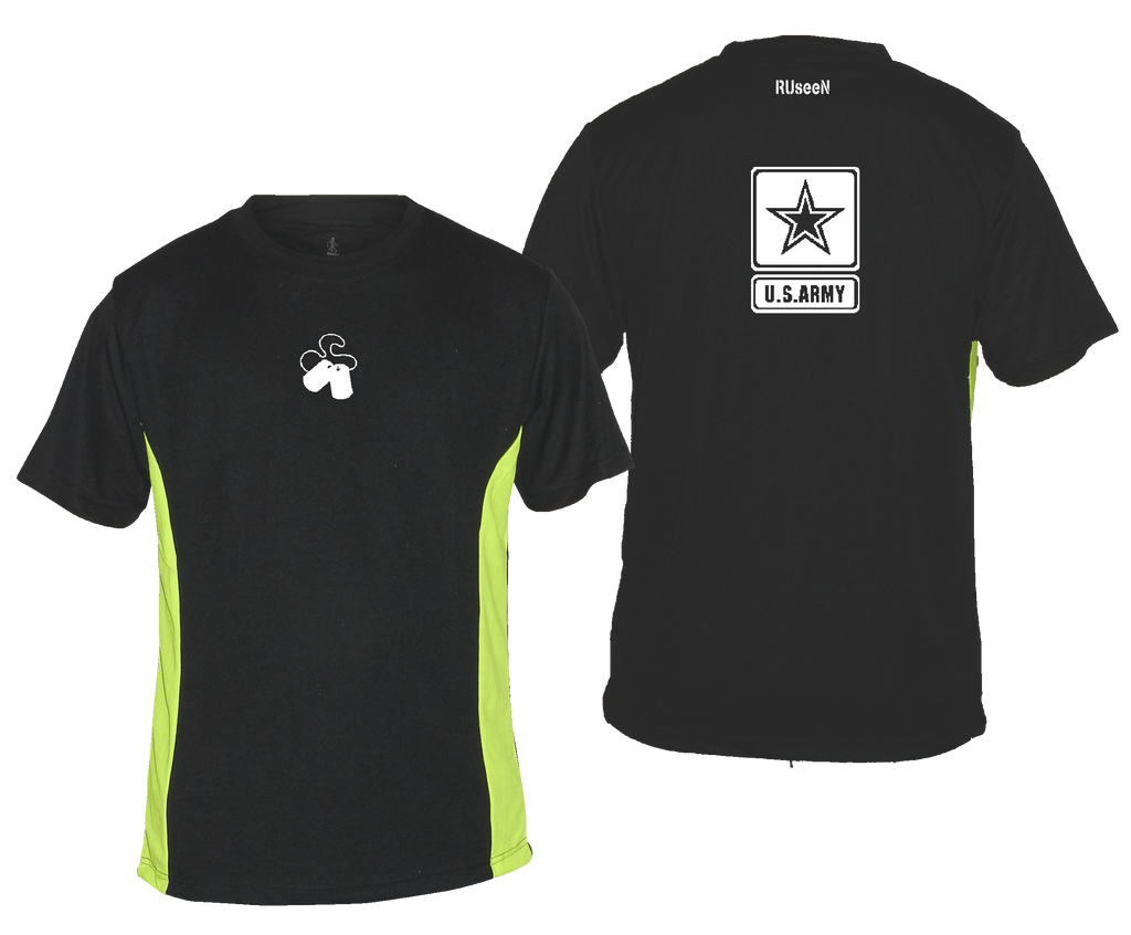 Men's Reflective Short Sleeve Shirt - US Army - Black & Lime
