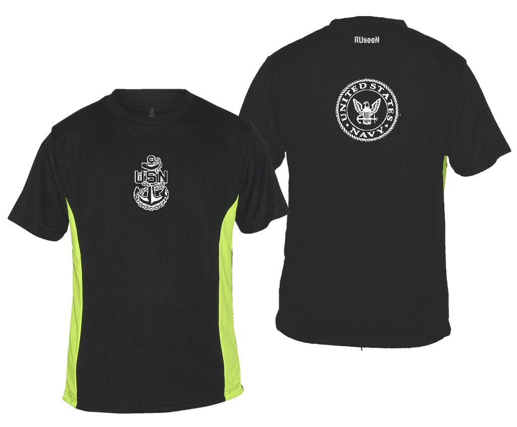 Men's Reflective Short Sleeve Shirt - US Navy - Black & Lime