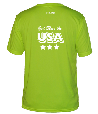 Men's Reflective Short Sleeve Shirt - God Bless the USA - Lime Yellow back