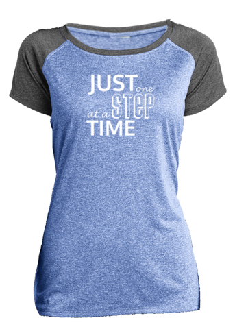 Women's Reflective Short Sleeve Shirt - Just One Step at a Time - 2 Tone Royal Gray Heather front