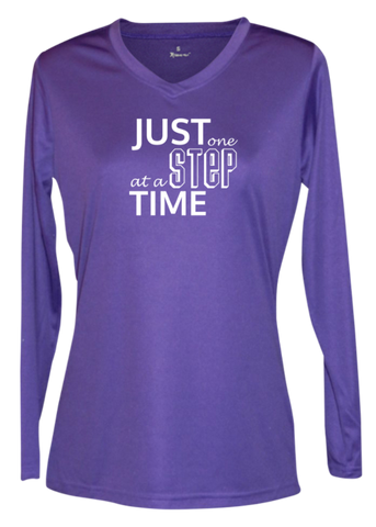 Women's Reflective Long Sleeve Shirt - Just One Step at a Time - Dark Purple front