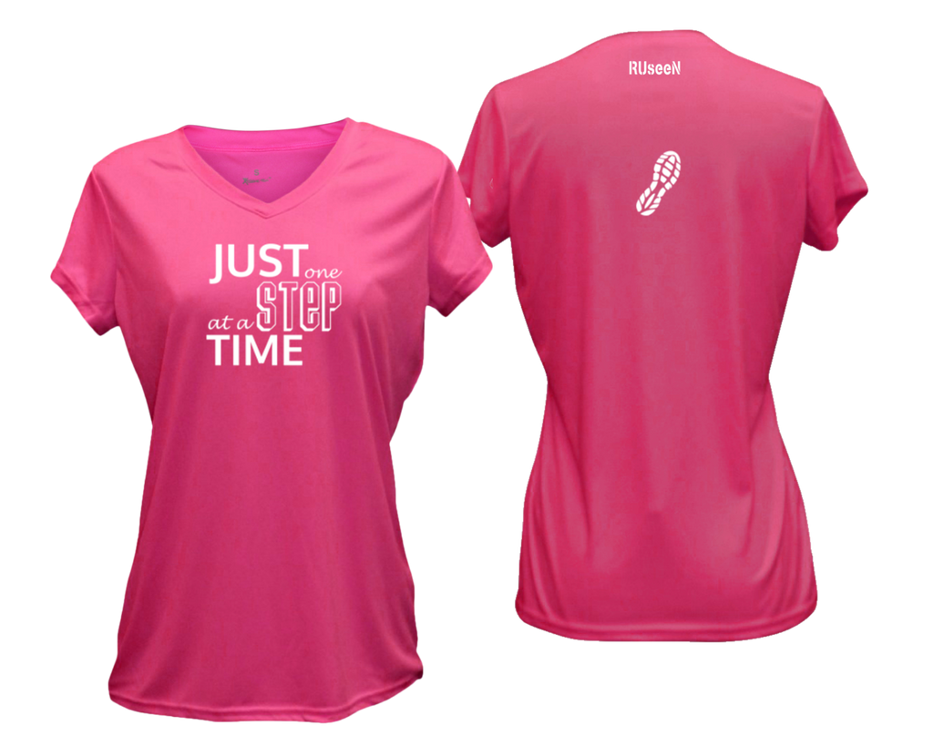 Women's Reflective Short Sleeve Shirt - Just One Step at a Time - Neon Pink