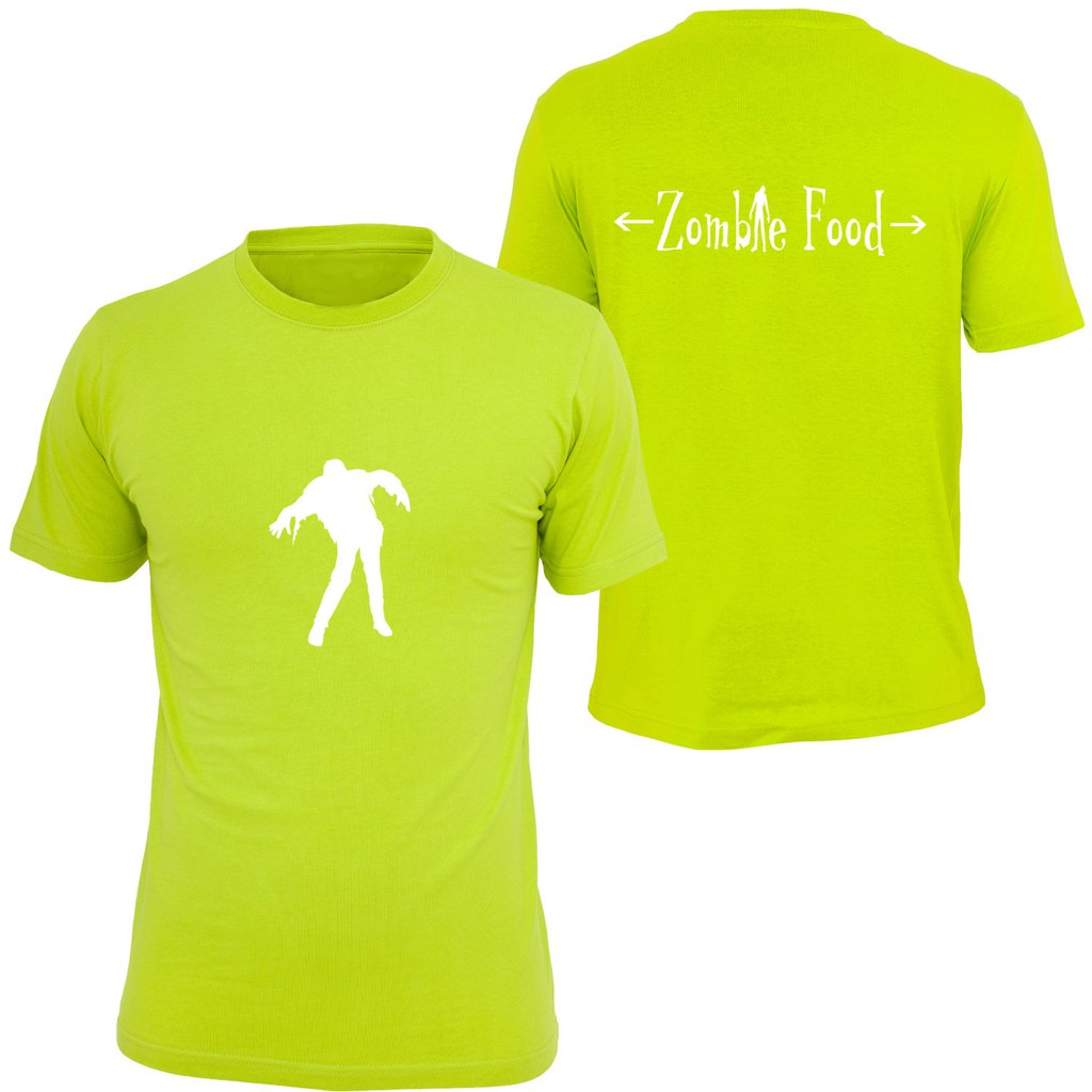 KIDS REFLECTIVE SHORT SLEEVE SHIRT –  ZOMBIE FOOD - Front & Back – Lime Yellow
