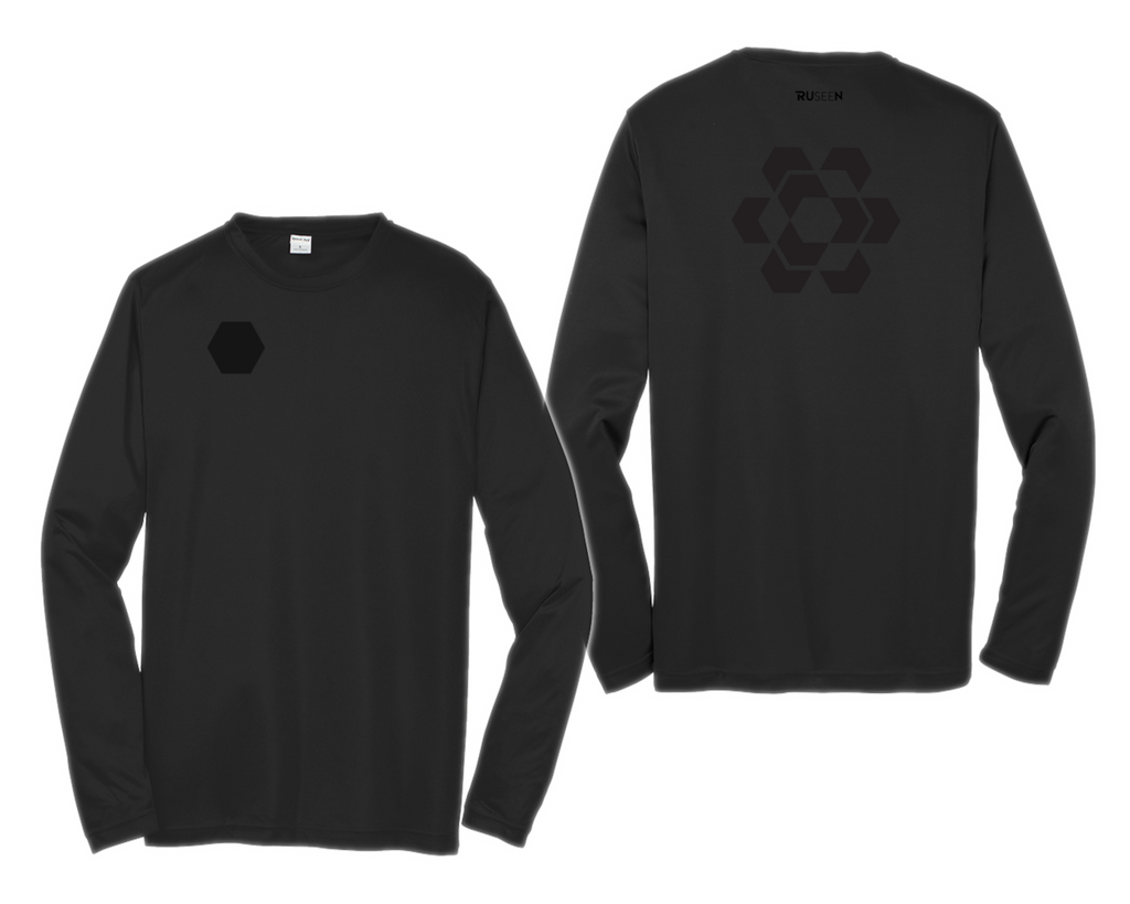 Men's Color Reflect Long Sleeve Shirt - Fractured Hexagon - Black - Front & Back