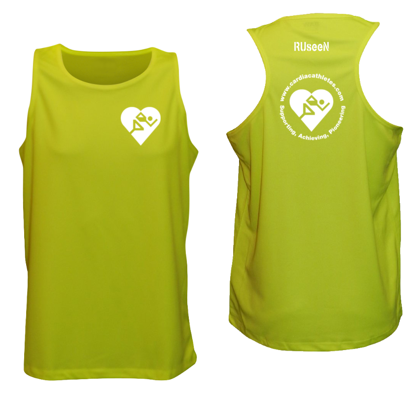 MEN'S REFLECTIVE TANK TOP - CARDIAC ATHLETE .ORG - FRONT & BACK - LIME YELLOW