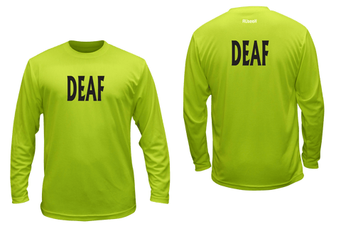 UNISEX LONG SLEEVE SHIRT - DEAF - BLACK TEXT - Front & Back - Lime Yellow