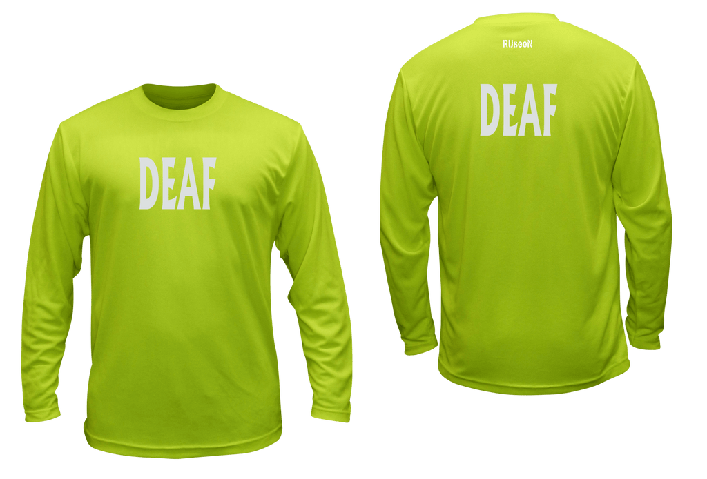 UNISEX REFLECTIVE LONG SLEEVE SHIRT - DEAF - Front & Back - Lime Yellow