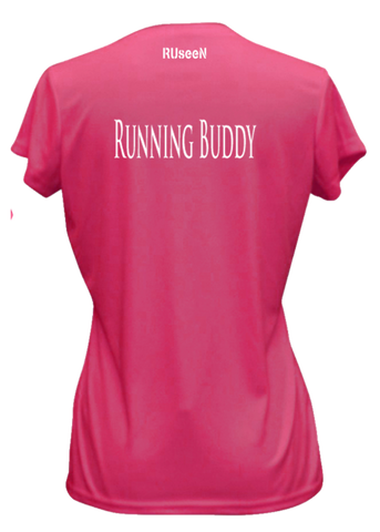 WOMEN'S REFLECTIVE SHORT SLEEVE SHIRT –  RUNNING BUDDY - Back - Neon Pink