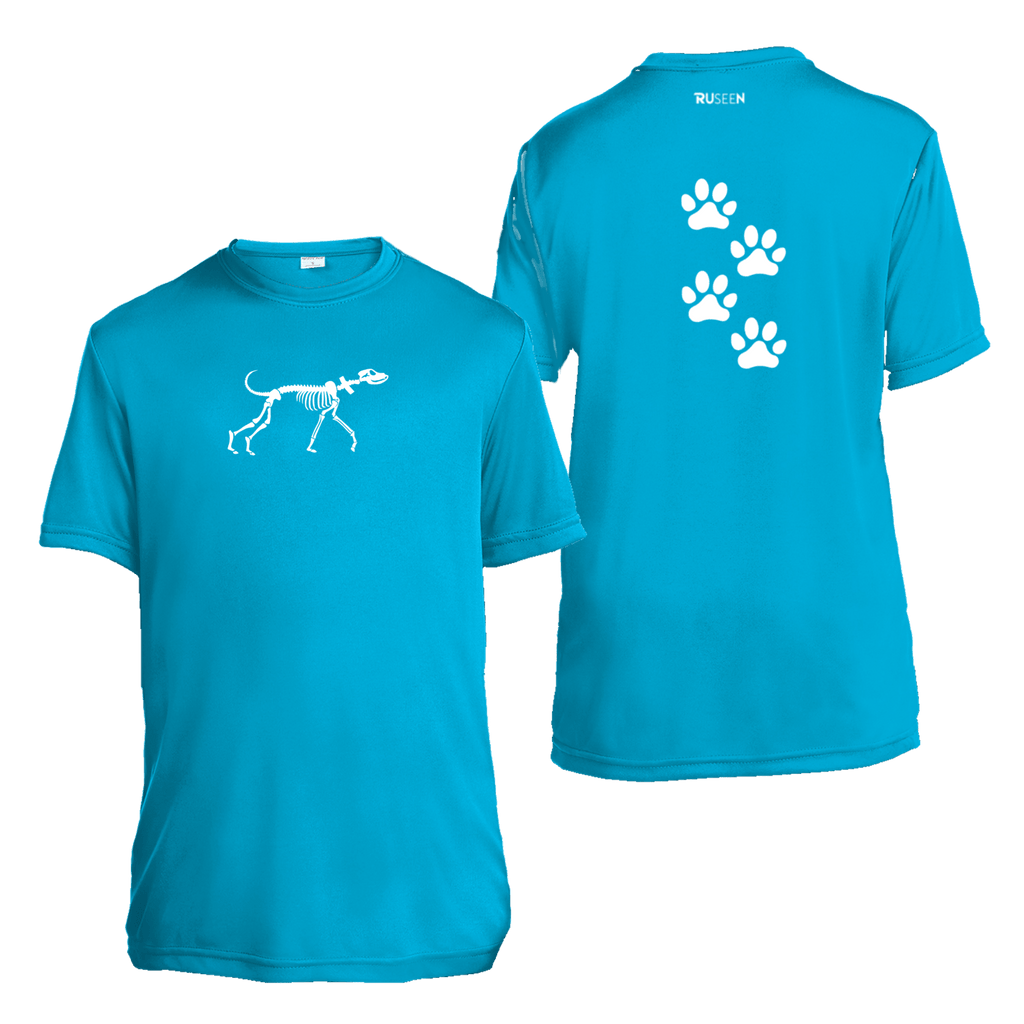Kids Reflective Short Sleeve Shirt - Paw Prints - Atomic Blue