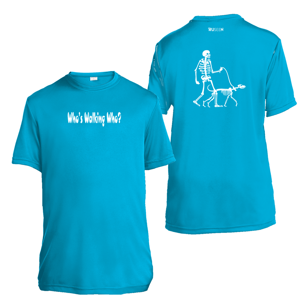 Kids Reflective Short Sleeve Shirt - Who's Walking Who - Dog Walker - Atomic Blue