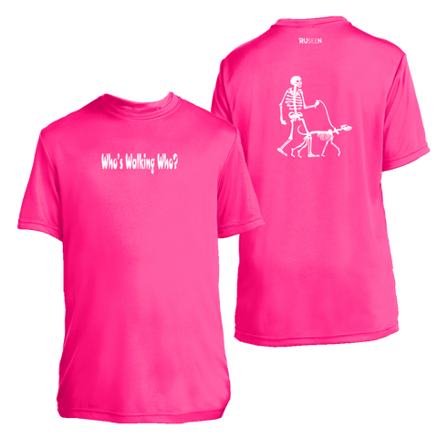 Kids Reflective Short Sleeve Shirt - Who's Walking Who - Dog Walker - Neon Pink
