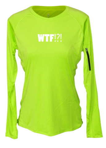 WOMEN'S REFLECTIVE LONG SLEEVE CREW NECK – WHERE'S THE FINISH – Front - Lime Yellow