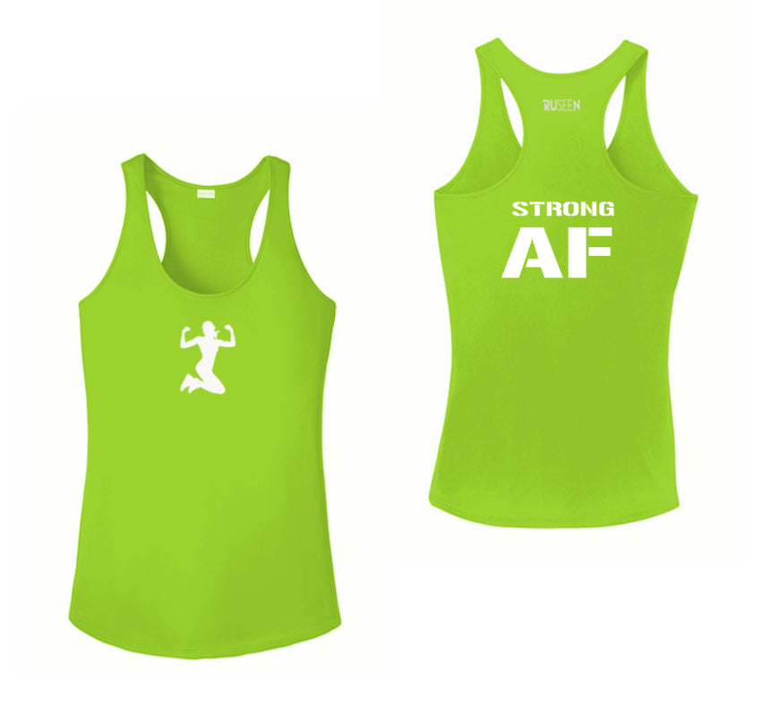 Women's Reflective Tank Top - Strong AF - Front & Back - Lime Green
