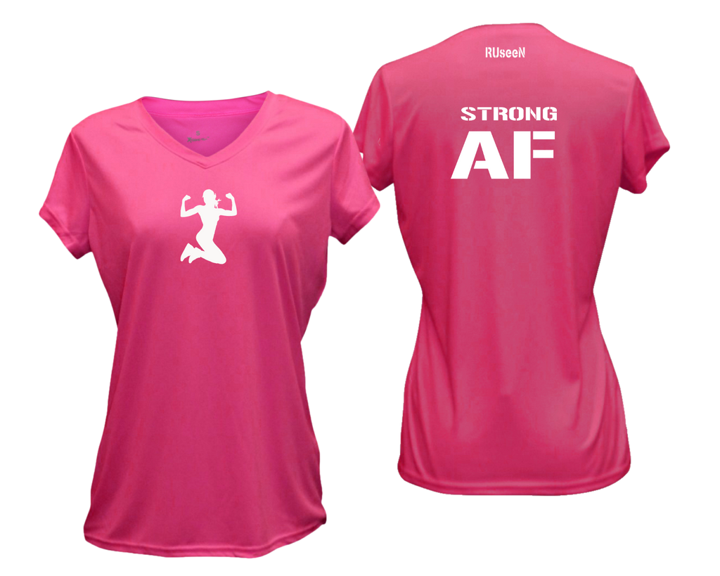 Women's Reflective Short Sleeve - Strong AF - Front & Back - Neon Pink
