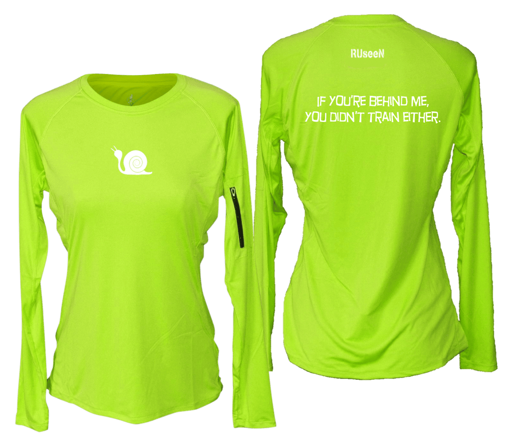 WOMEN'S REFLECTIVE LONG SLEEVE CREW NECK – DIDN'T TRAIN – Front & Back - Lime Yellow