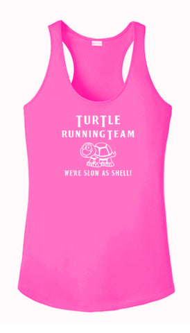 Women's Reflective Tank Top - Turtle Running Team - Neon Pink Front