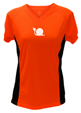 WOMEN'S REFLECTIVE SHORT SLEEVE SHIRT - DIDN'T TRAIN - Front - Orange with Black Sides