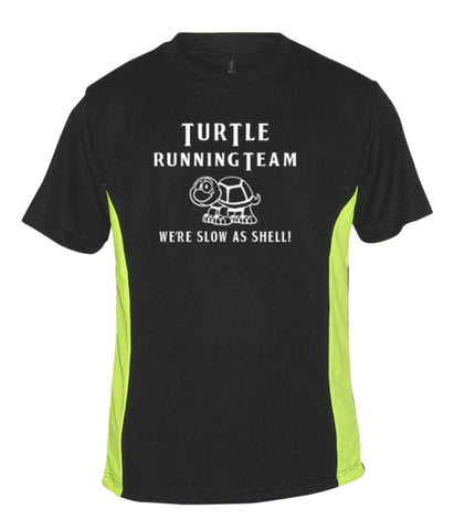 Men's Reflective Short Sleeve Shirt - TURTLE RUNNING TEAM - Front - Black with Lime Sides