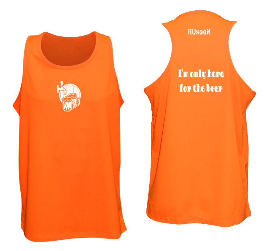 Men's Reflective Tank Top Shirt - I'm Only Here For The Beer - Front & Back - Orange
