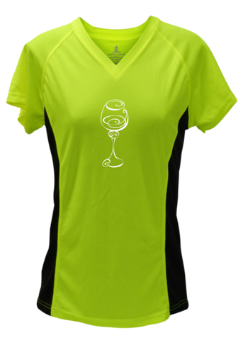 WOMEN'S REFLECTIVE SHORT SLEEVE SHIRT –  BETTER BE WINE - Front - Lime with Black Sides
