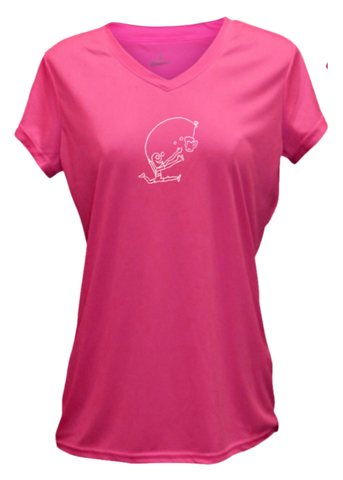 WOMEN'S REFLECTIVE SHORT SLEEVE SHIRT - DRINKER WITH A RUNNING PROBLEM - Front - Neon Pink