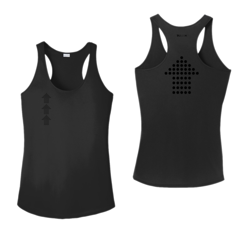 Women's Color Reflect Tank Top - Dotted Arrows - Black - Front & Back
