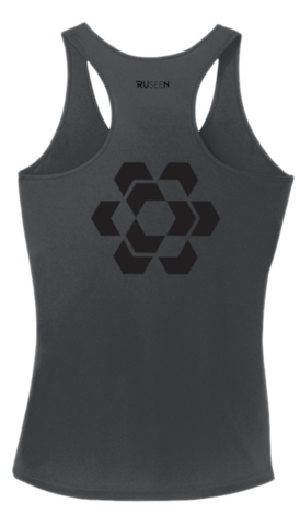 Women's Color Reflect Tank Top - Fractured Hexagon - Iron Grey - Back